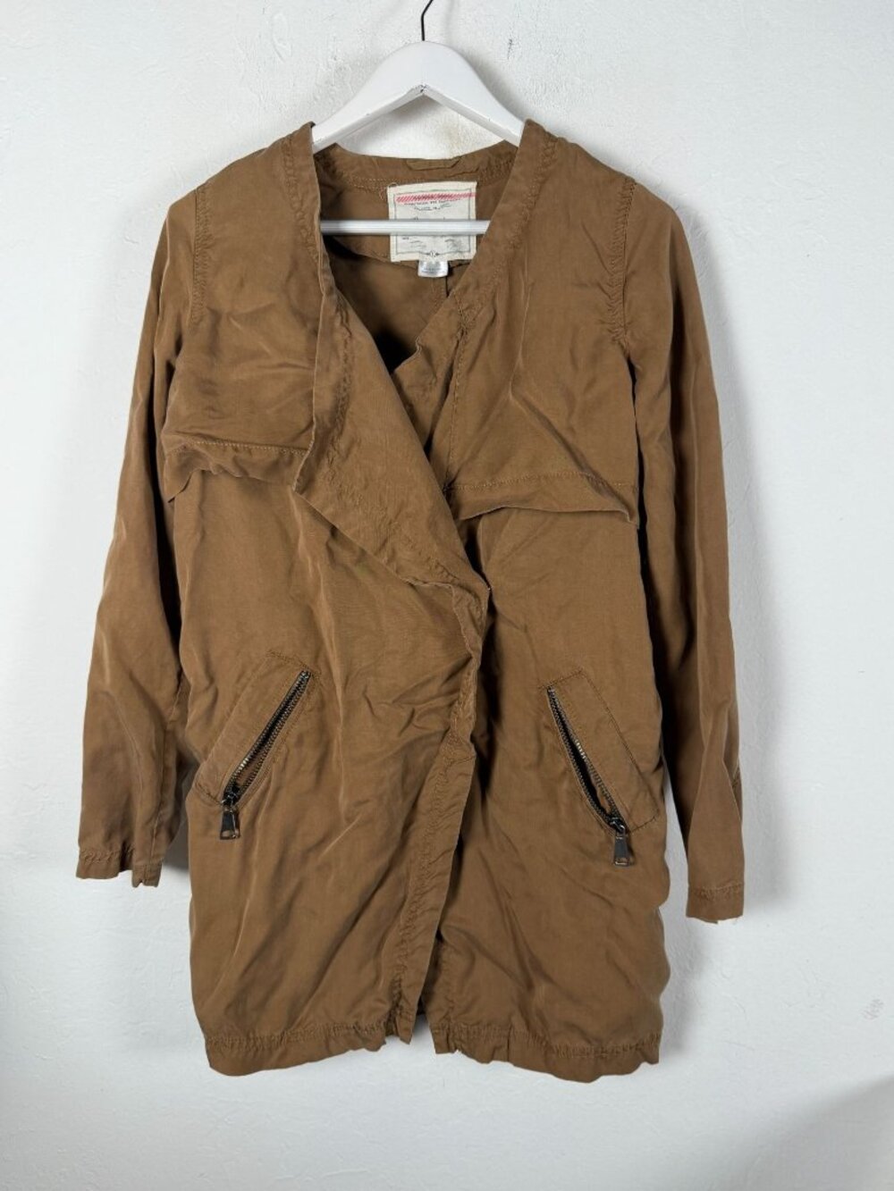 Cartonnier Anthropologie Womens Brown Drape Front Utility Jacket Small Pockets